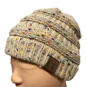 C.C Slouch Beanie, Cream & Multi-color Speckle, Used